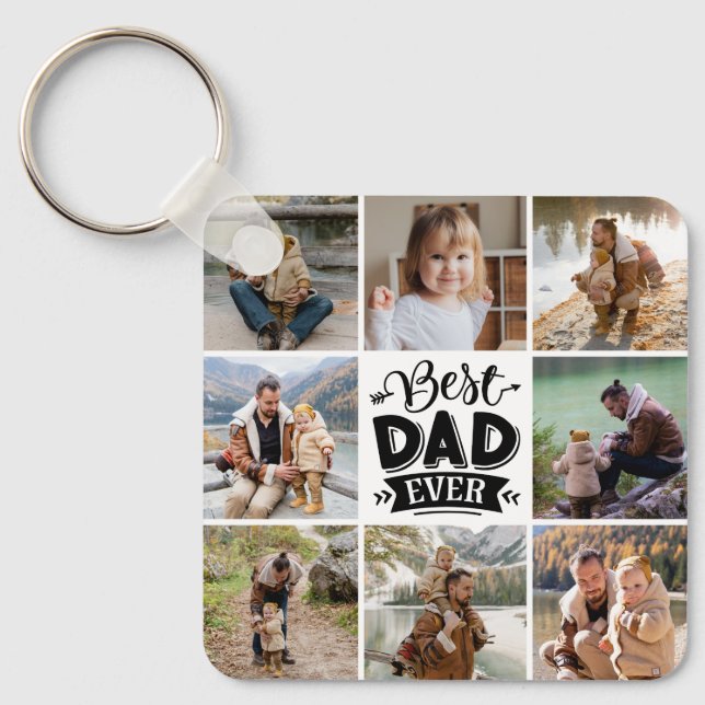 8 Photo Collage Happy Father's Day Best Dad Ever Keychain (Front)