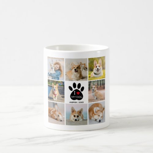 8 Photo Collage Heart I Love My Dog Paw Print  Coffee Mug