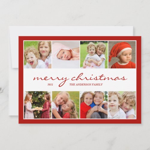 8 Photo Collage Holiday Photocard - Red
