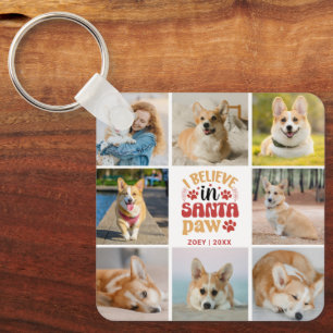 8 Photo Collage I Believe In Santa Paw Name & Date Keychain