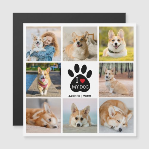8 Photo Collage I Love My Dog Heart Magnetic Card
