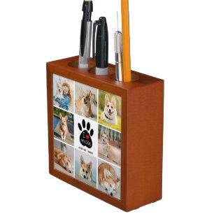 8 Photo Collage I Love My Dog Paw Print Desk Organizer