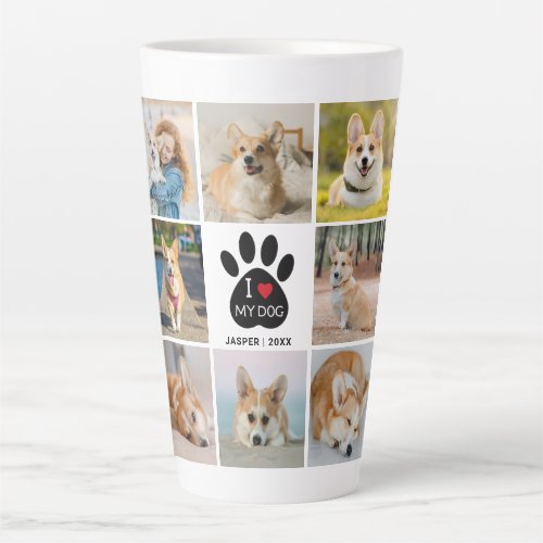 8 Photo Collage I Love My Dog Paw Print  Latte Mug