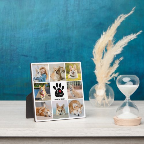 8 Photo Collage I Love My Dog Paw Print  Plaque