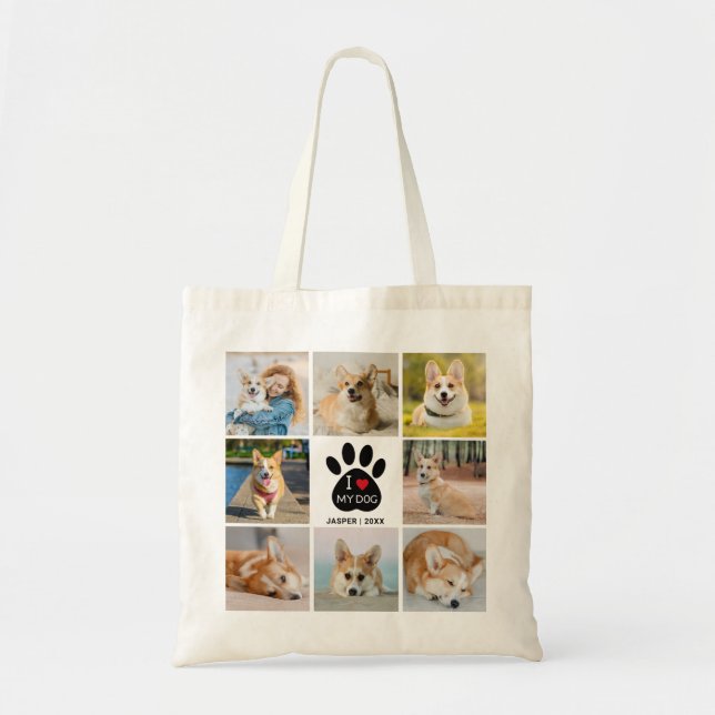 8 Photo Collage I Love My Dog Paw Print  Tote Bag (Front)