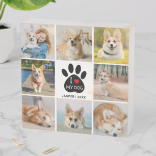 8 Photo Collage I Love My Dog Paw Print Wooden Box Sign