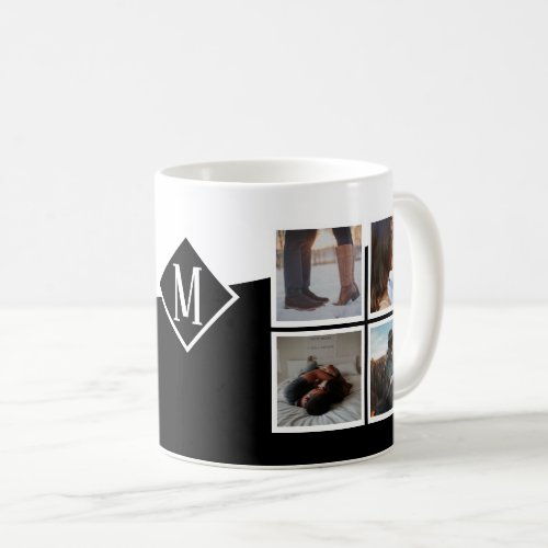 8 Photo Collage Instagram Monogrammed Black Coffee Mug
