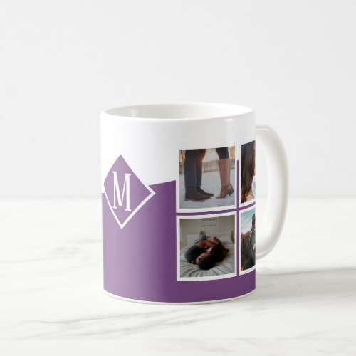8 Photo Collage Instagram Monogrammed Purple Coffee Mug