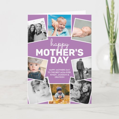 8 Photo Collage Lavender Happy Mothers Day Card