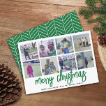 8 Photo Collage - Merry Christmas Green Pattern Holiday Card<br><div class="desc">Use eight square photos and make a unique and trendy Merry Christmas greeting with a simple pattern on the back. If you need to move anything around,  click on the customize button to make changes.</div>