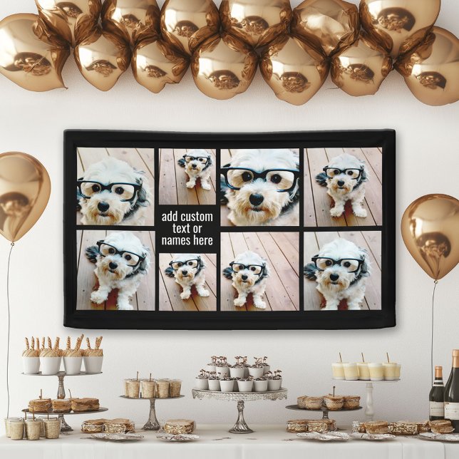 8 Photo Collage Minimalist - Black and White Grid Banner (Custom Party Banner)