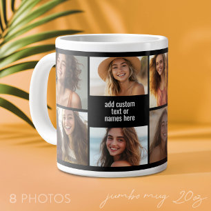 8 Photo Collage Minimalist - Black and White Grid Giant Coffee Mug