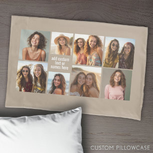 8 Photo Collage Minimalist - Taupe and White Grid Pillow Case