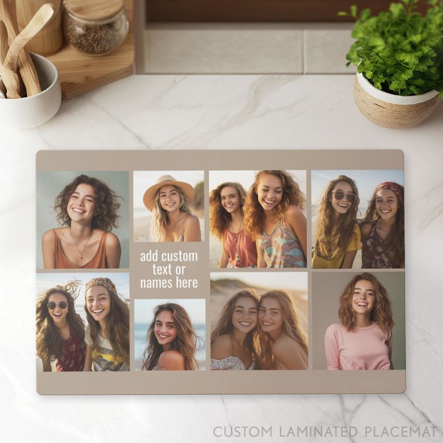 8 Photo Collage Minimalist - Taupe and White Grid Placemat (Custom Photo Gallery on a Placemat)