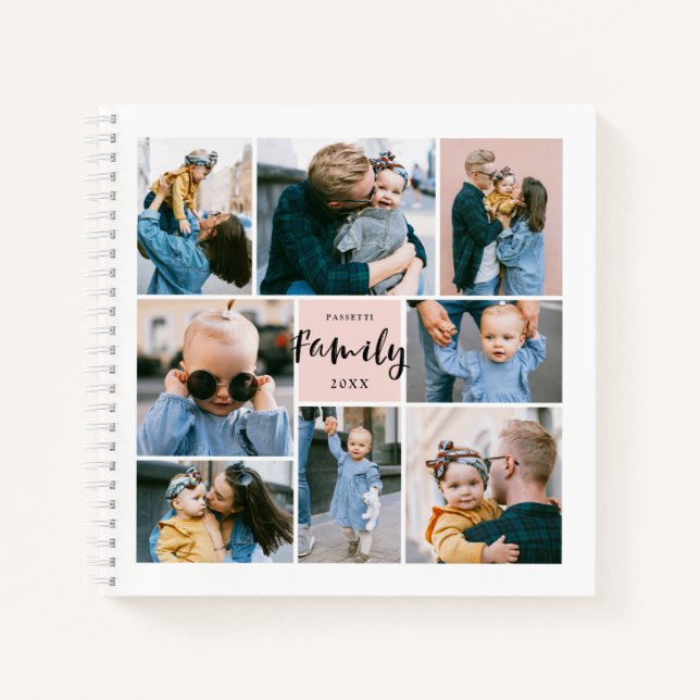 8 Photo Collage Modern Family Personalized | Blush Notebook (Front)