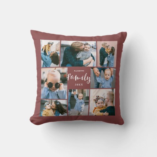 8 Photo Collage Modern Family Personalized  Brick Throw Pillow
