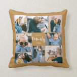 8 Photo Collage Modern Family Personalized | Gold Throw Pillow<br><div class="desc">This simple,  modern styled throw pillow features 8 photo templates,  as well as 2 text templates (name and year). Stylish hand lettered typography spells out the word,  "Family."</div>