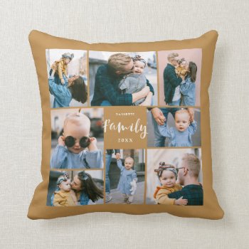 8 Photo Collage Modern Family Personalized | Gold Throw Pillow by Orabella at Zazzle