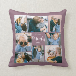 8 Photo Collage Modern Family Personalized | Plum Throw Pillow
