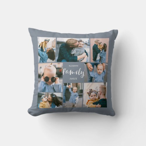 8 Photo Collage Modern Family Personalized  Slate Throw Pillow