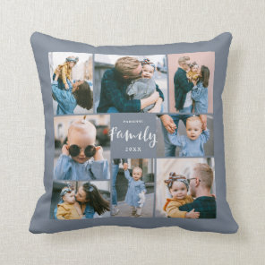8 Photo Collage Modern Family Personalized | Slate Throw Pillow
