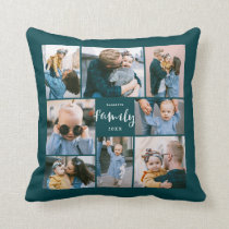 8 Photo Collage Modern Family Personalized | Teal Throw Pillow