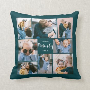 8 Photo Collage Modern Family Personalized | Teal Throw Pillow by Orabella at Zazzle