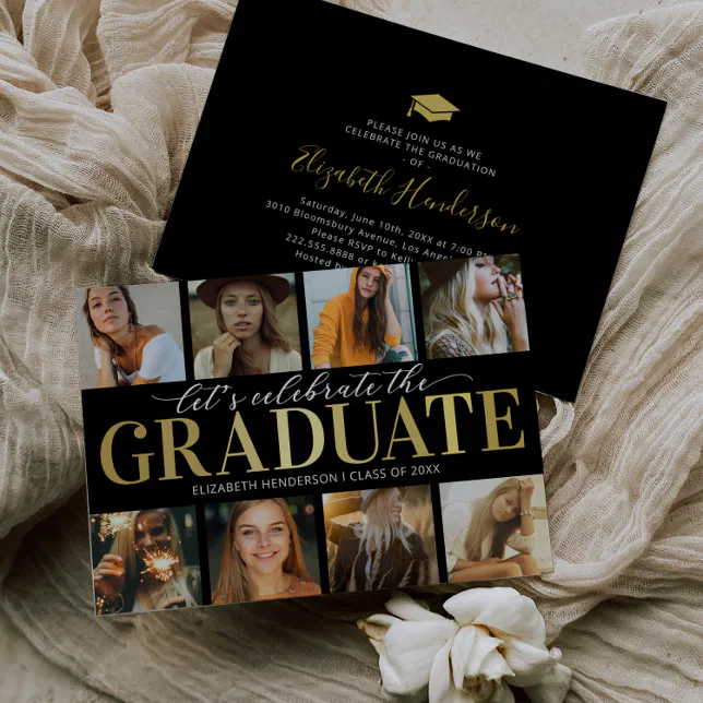 8 Photo Collage Modern Graduation Party Invitation | Zazzle