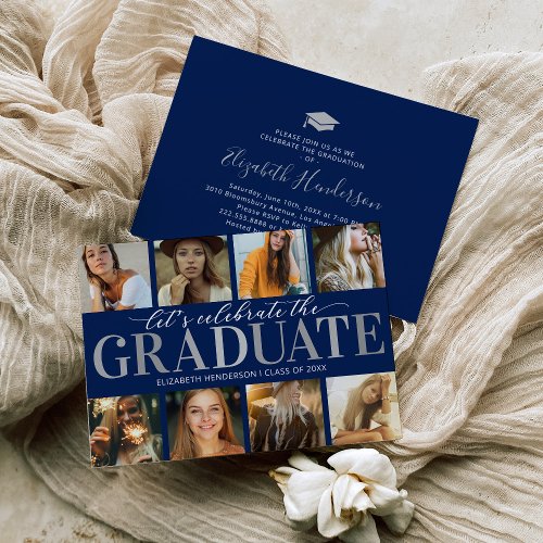 8 Photo Collage Modern Graduation Party Invitation