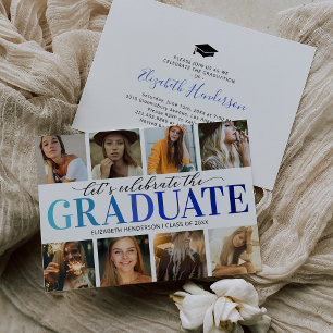 8 Photo Collage Modern Graduation Party Invitation