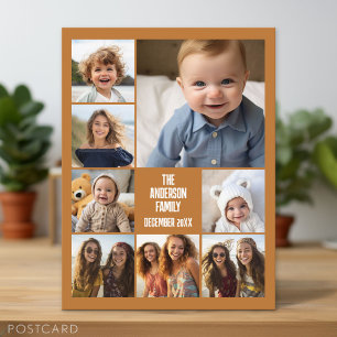 8 Photo Collage - Modern Grid with Text Postcard