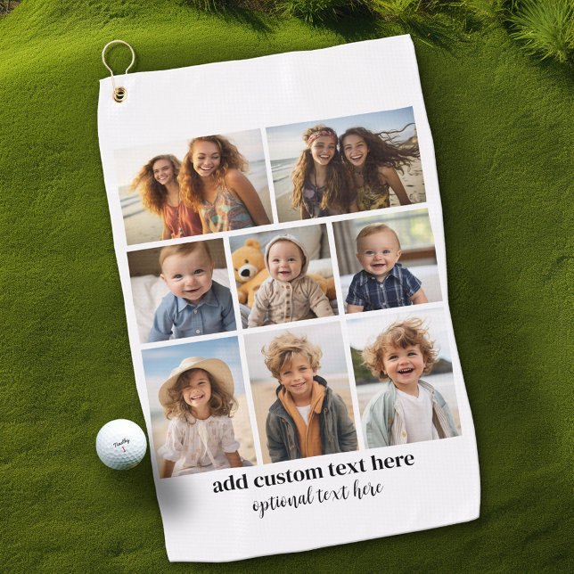 8 Photo Collage - Modern Minimal Black and White Golf Towel (Custom Golf Towel with Photo Collage)