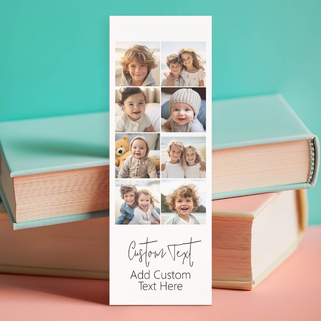 8 Photo Collage - Modern Minimal Black White Bookmarks (Custom Photo Bookmark)