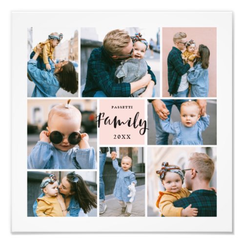8 Photo Collage Modern Stylish Family  Blush