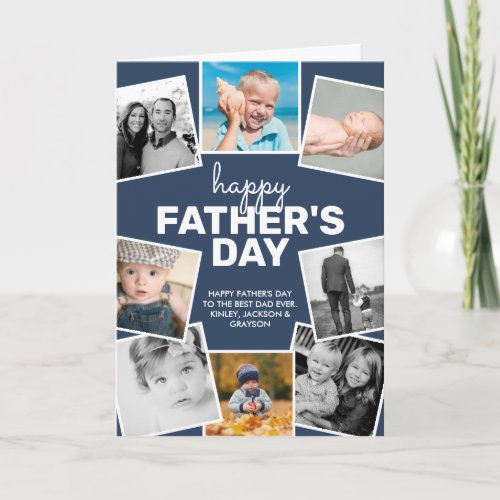 8 Photo Collage Navy Happy Father'S Day Card