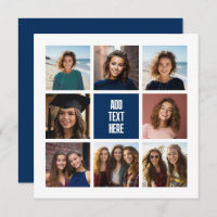 8 Photo Collage Navy Monogram - Thank You Card