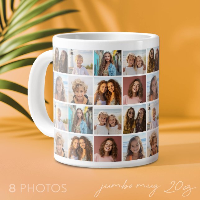 8 Photo Collage Pattern - Pattern Grid - White Giant Coffee Mug (Custom Photo Mug on a Jumbo Size Cup)