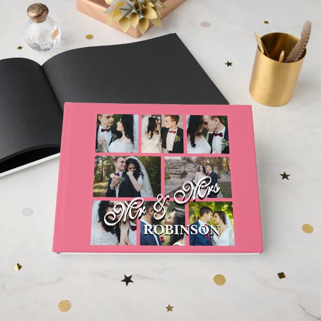 8 Photo Collage Personalized Couple Guest Book (Front Open)