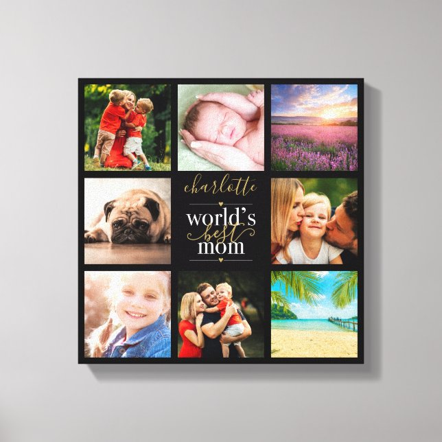 8 Photo Collage Personalized Worlds Best Mom Canvas Print (Front)