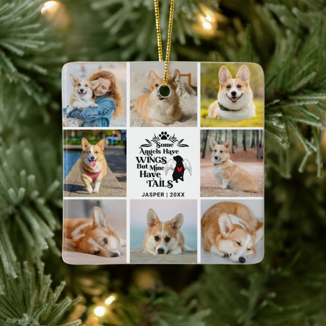 8 Photo Collage Pet Dog Loss Remembrance Ceramic Ornament (Tree)