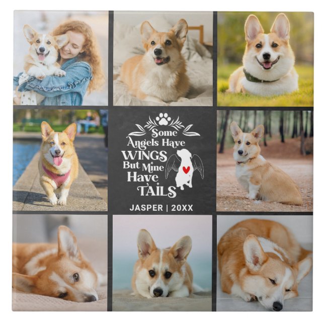 8 Photo Collage Pet Dog Loss Remembrance  Ceramic Tile (Front)