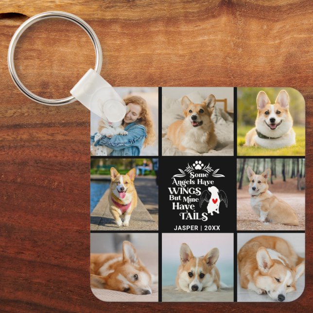 8 Photo Collage Pet Dog Loss Remembrance  Keychain (Front)