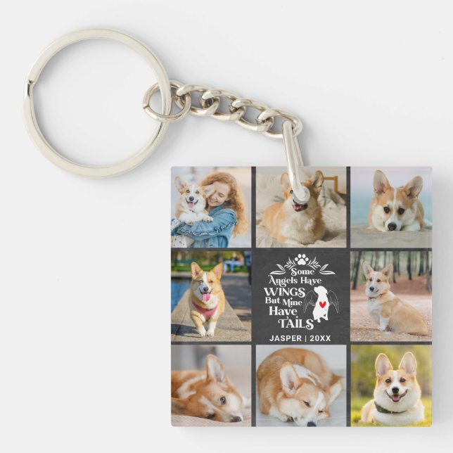 8 Photo Collage Pet Dog Loss Remembrance  Keychain (Front)