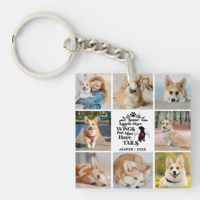 8 Photo Collage Pet Dog Loss Remembrance Keychain (Front)