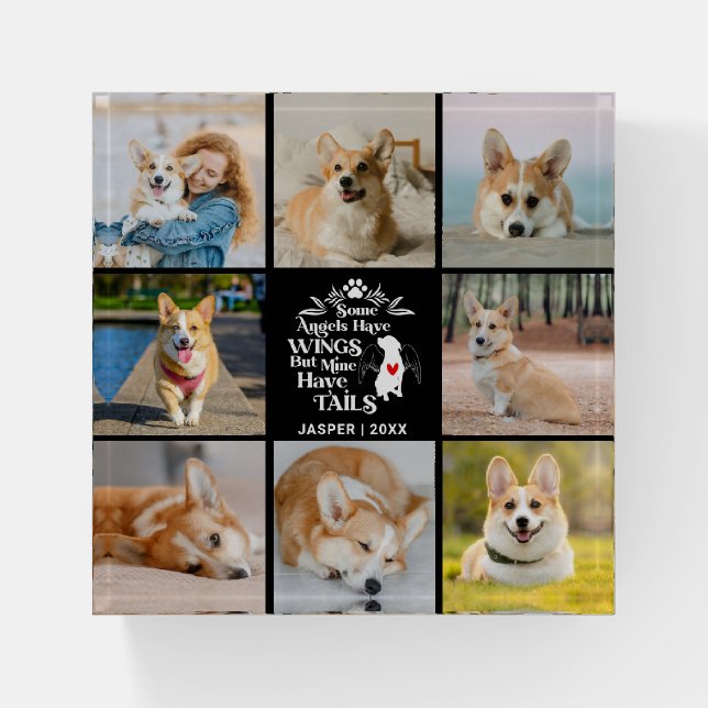 8 Photo Collage Pet Dog Loss Remembrance  Paperweight (Front)
