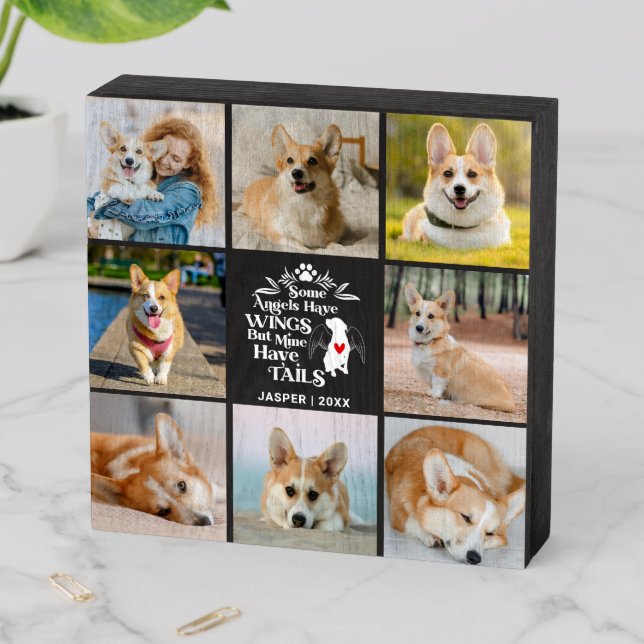 8 Photo Collage Pet Dog Loss Remembrance Wooden Box Sign (In Situ Horizontal)