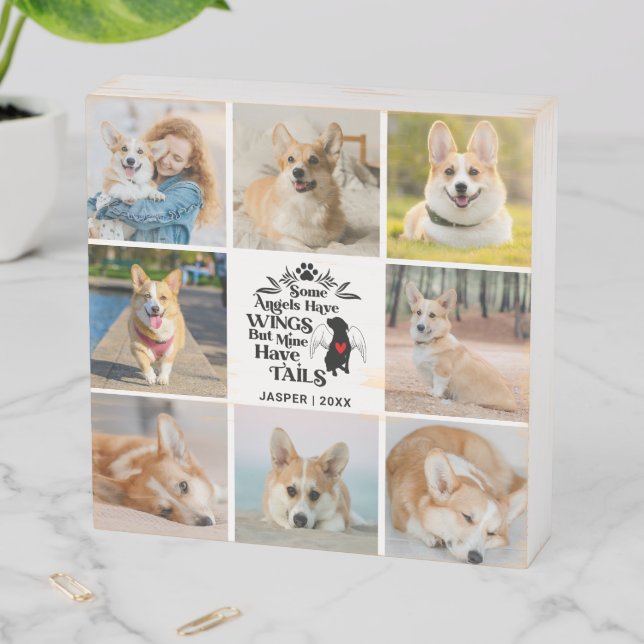 8 Photo Collage Pet Dog Loss Remembrance Wooden Box Sign (In Situ Horizontal)