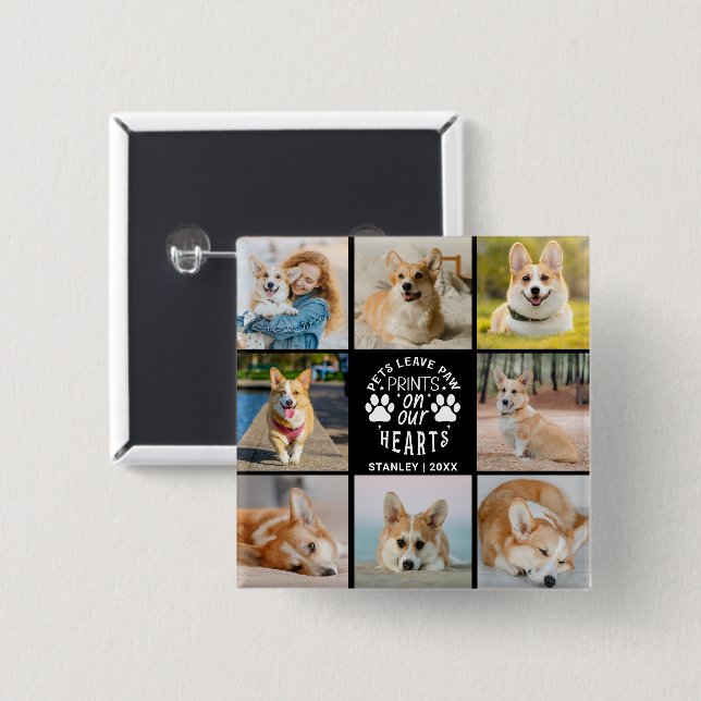 8 Photo Collage Pet Memorial Remembrance Button (Front & Back)