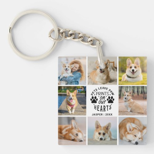 8 Photo Collage Pet Memorial Remembrance   Keychain