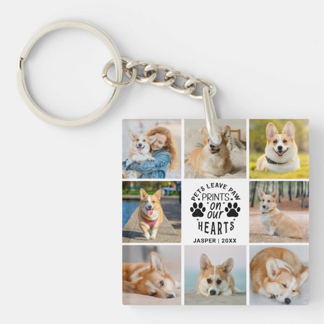 8 Photo Collage Pet Memorial Remembrance   Keychain (Front)